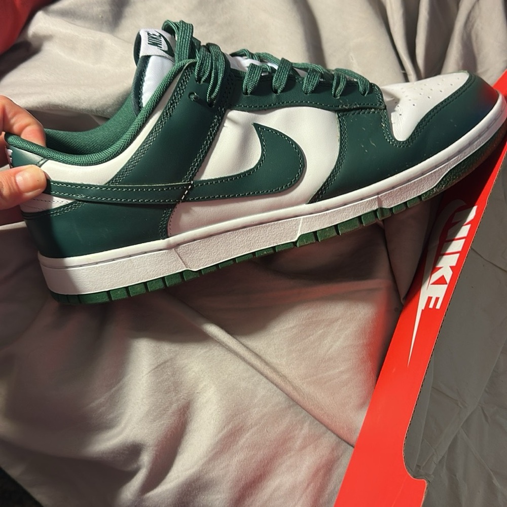 Nike Green and White Dunk Low Sneakers